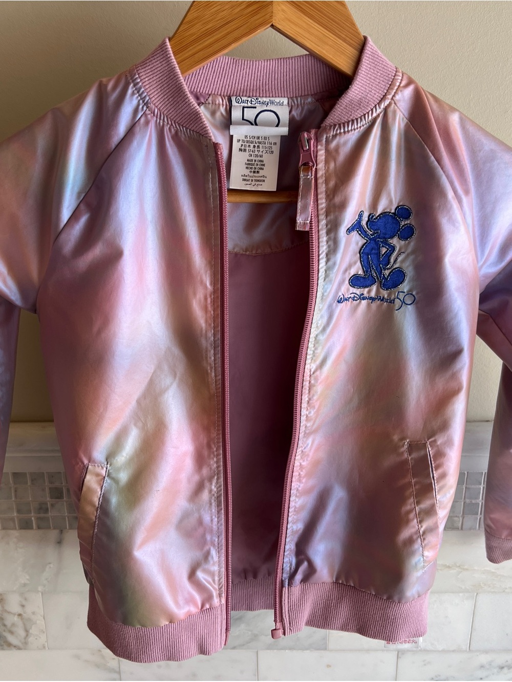 Disney 50th anniversary Iridescent Pink Jacket with Blue Mickey Embroidery
